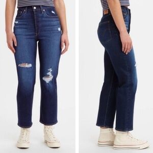 (Q1) Levi's‎ Ribcage High Rise Straight Leg Jeans Dark Indigo Distressed 29x27